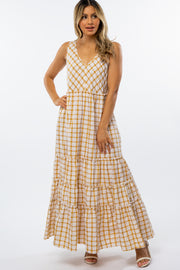 Yellow Plaid Tiered Maxi Dress