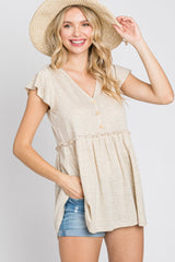 Beige Waffle Knit Ruffle Sleeve Maternity Top