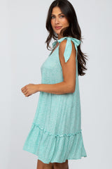 Mint Green Triangle Print Shoulder Tie Ruffle Hem Dress