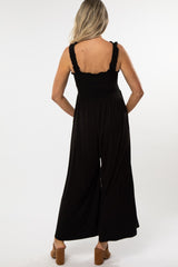 Black Smocked Ruffle Strap Maternity Jumpsuit