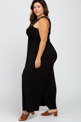 Black Smocked Ruffle Strap Plus Jumpsuit