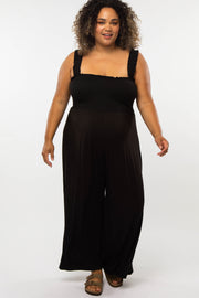 Black Smocked Ruffle Strap Maternity Plus Jumpsuit