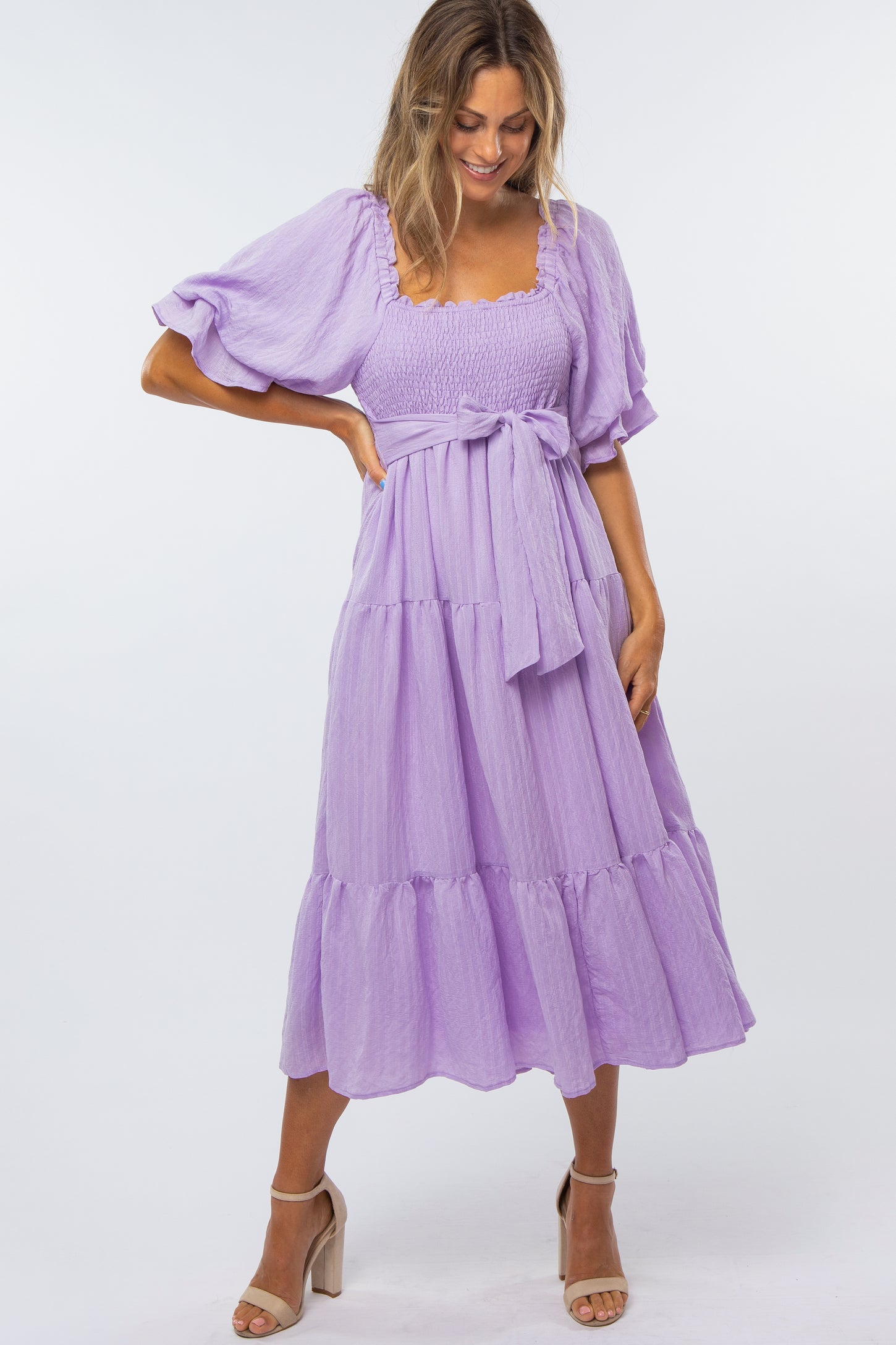 Lavender Smocked Tiered Dress– PinkBlush
