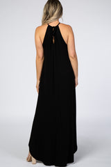 Black High Neck Side Slit Maternity Maxi Dress