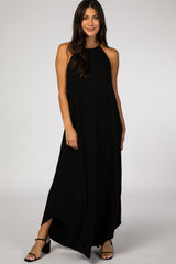 Black High Neck Side Slit Maxi Dress