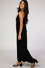 Black High Neck Side Slit Maxi Dress