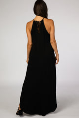 Black High Neck Side Slit Maxi Dress