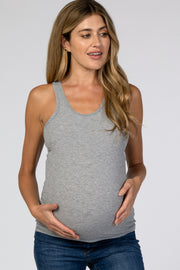 Grey Ribbed Racerback Maternity Tank Top