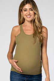 Olive Ribbed Racerback Maternity Tank Top