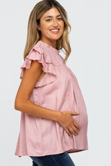 Pink Ruffle Accent Maternity Blouse