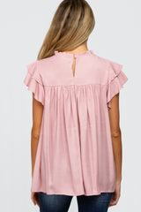 Pink Ruffle Accent Maternity Blouse