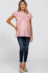 Pink Ruffle Accent Maternity Blouse