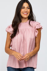 Pink Ruffle Accent Maternity Blouse