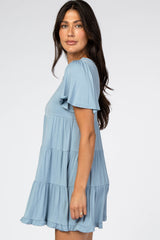 Blue Tiered Ruffle Hem Dress