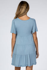 Blue Tiered Ruffle Hem Maternity Dress