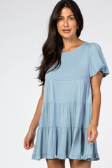 Blue Tiered Ruffle Hem Dress