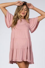 Pink Tiered Ruffle Hem Maternity Dress