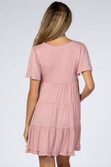 Pink Tiered Ruffle Hem Maternity Dress