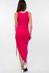 Magenta Asymmetrical Side Drawstring Midi Dress