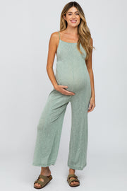 Light Olive Ribbed Wide Leg Maternity Jumpsuit