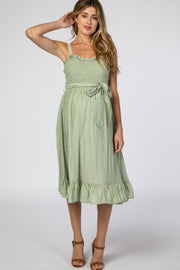 Green Ruffle Smocked Maternity Dress