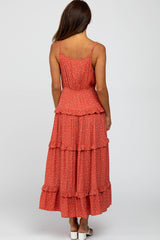 Coral Polka Dot Ruffle Tiered Midi Dress