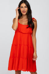 Red Tiered Shoulder Tie Dress