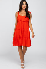 Red Tiered Shoulder Tie Dress