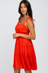 Red Tiered Shoulder Tie Dress