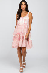 Pink Gingham Tiered Maternity Dress