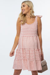 Pink Gingham Tiered Maternity Dress