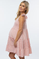 Pink Gingham Tiered Maternity Dress