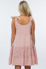 Pink Gingham Tiered Maternity Dress