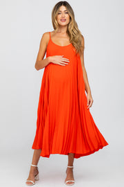 Coral Pleated Maternity Midi Dress