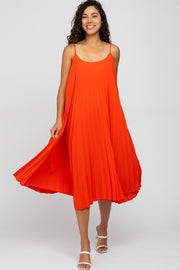 Coral Pleated Midi Dress