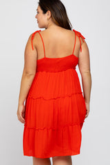 Red Tiered Shoulder Tie Plus Dress