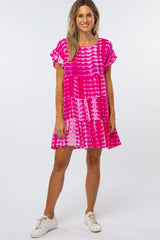 Fuchsia Tie Die Pleated Ruffle Tier Dress