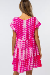 Fuchsia Tie Die Pleated Ruffle Tier Dress