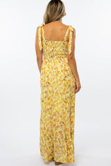 Yellow Floral Smocked Tie Strap Maxi Dress