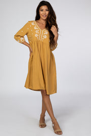 Yellow Embroidered Front Babydoll Dress