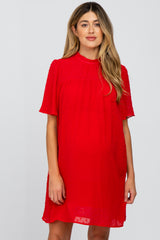 Red Swiss Dot Mock Neck Maternity Dress