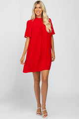 Red Swiss Dot Mock Neck Maternity Dress