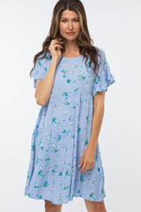 Blue Tiered Floral Maternity Dress