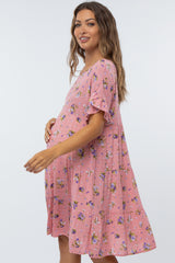 Pink Tiered Floral Maternity Dress