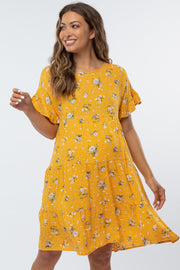 Yellow Tiered Floral Maternity Dress