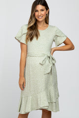 Light Olive Polka Dot Ruffle Maternity Dress