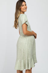 Light Olive Polka Dot Ruffle Maternity Dress