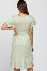 Light Olive Polka Dot Ruffle Maternity Dress