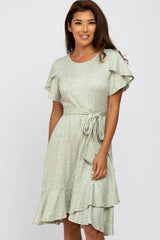 Light Olive Polka Dot Ruffle Dress