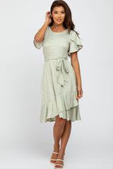 Light Olive Polka Dot Ruffle Dress